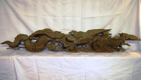 JAPANESE TAISHO PERIOD CARVED KEYAKI WOOD RANMA OF DRAGON<br><font color=red><b>STOLEN</b</font>