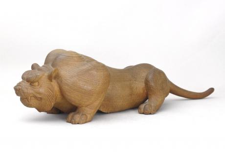 JAPANESE EARLY 20TH CENTURY CARVED KEYAKI WOOD TIGER<br><font color=red><b>SOLD</b></font>