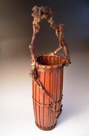 JAPANESE EARLY 20TH CENTURY BAMBOO FLOWER BASKET<br><font color=red><b>SOLD</b></font>