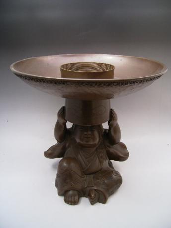 JAPANESE MEIJI PERIOD SHOJO HOLDING SAKE CUP DESIGN USUBATA FLOWER HOLDER<br><font color=red><b>SOLD</b></font>