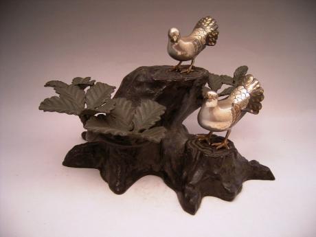 JAPANESE 20TH CENTURY BRONZE PIGEON OKIMONO<br><font color=red><b>SOLD</b></font>