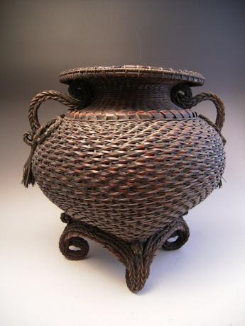 JAPANESE MID 20TH CENTURY BAMBOO FLOWER BASKET<br><font color=red><b>SOLD</b></font>