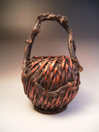 JAPANESE MID 20TH CENTURY BAMBOO FLOWER BASKET<br><font color=red><b>SOLD</b></font>