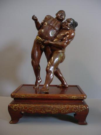 Bronze Figure of  Sumo Wrestlers by Miyao Eisuke<br><font color=red><b>SOLD</b></font>