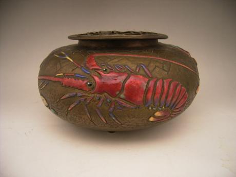 JAPANESE EARLY 20TH CENTURY ANDO BRONZE VASE WITH CLOISONNE SEA-LIFE<br><font color=red><b>SOLD</b></font>