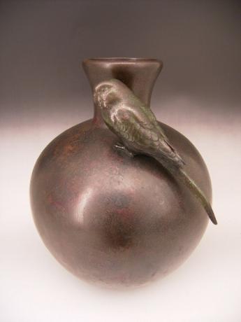 JAPANESE L. 19TH/E, 20TH CENTURY BRONZE PARAKEET VASE BY TAKAHASHI RYOUN<br><font color=red><b>SOLD</b></font>