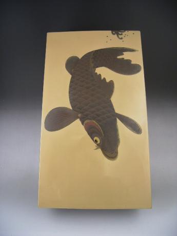 JAPANESE 1930-40'S KOI DESIGN LACQUER DOCUMENT BOX<br><font color=red><b>SOLD</b></font>