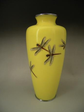 JAPANESE EARLY TO MID 20TH CENTURY DRAGONFLY DESIGN CLOISONNE VASE<br><font color=red><b>SOLD</b></font>