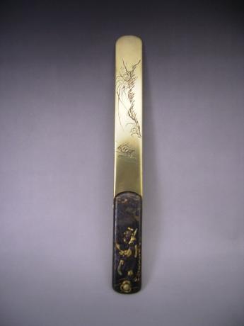 JAPANESE CIRCA 1900 BRONZE MIXED METAL BOOK MARKER<br><font color=red><b>SOLD</b></font>