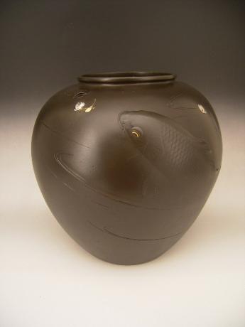 JAPANESE MEIJI PERIOD BRONZE CARP DESIGN VASE<br><font color=red><b>SOLD</b></font> 