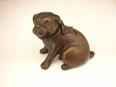 JAPANESE EDO PERIOD RED BRONZE PUPPY DESIGN INCENSE BURNER<br><font color=red><b>SOLD</b></font> 