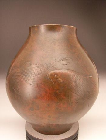 JAPANESE MEIJI PERIOD LARGE BRONZE KOI VASE<br><font color=red><b>SOLD</b></font>