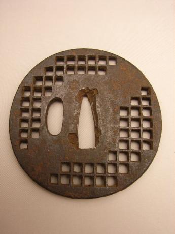 JAPANESE MID EDO PERIOD KYO-SUKASHI TSUBA WITH CUT OUT DESIGN<br><font color=red><b>SOLD</b></font>